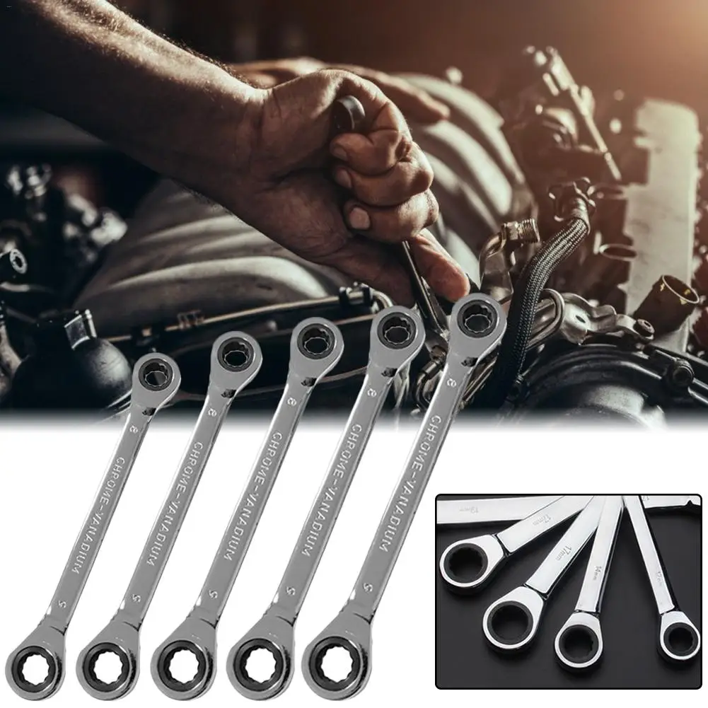 Chrome Vanadium Ring Double Head Ratchet Wrench Reversible 8-10-12-14-17-19mm Combination Spanner Set | Инструменты