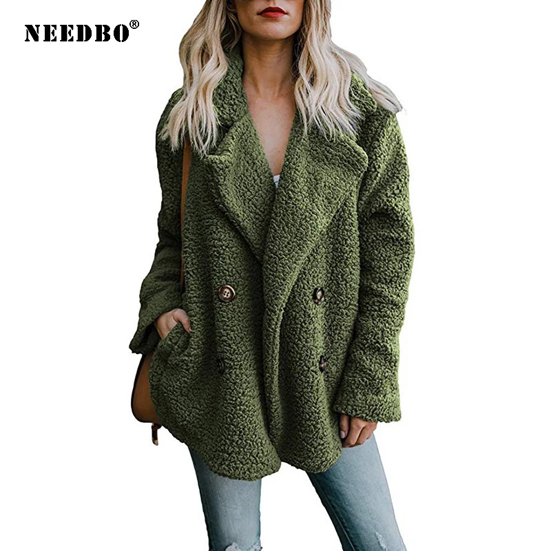 NEEDBO Plus Size 5XL Teddy Coat Women Faux Fur Coats Long Sleeve Fluffy Fur Jackets Winter Warm Female Jacket Women Winter Coats