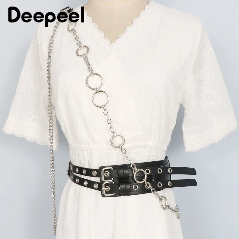 

Deepeel 1pc 6cm*92cm 2021 Metal Chain Harness Waistband Straps Suspenders Belt Fashion Female Corset Belts Luxury Cummerbunds