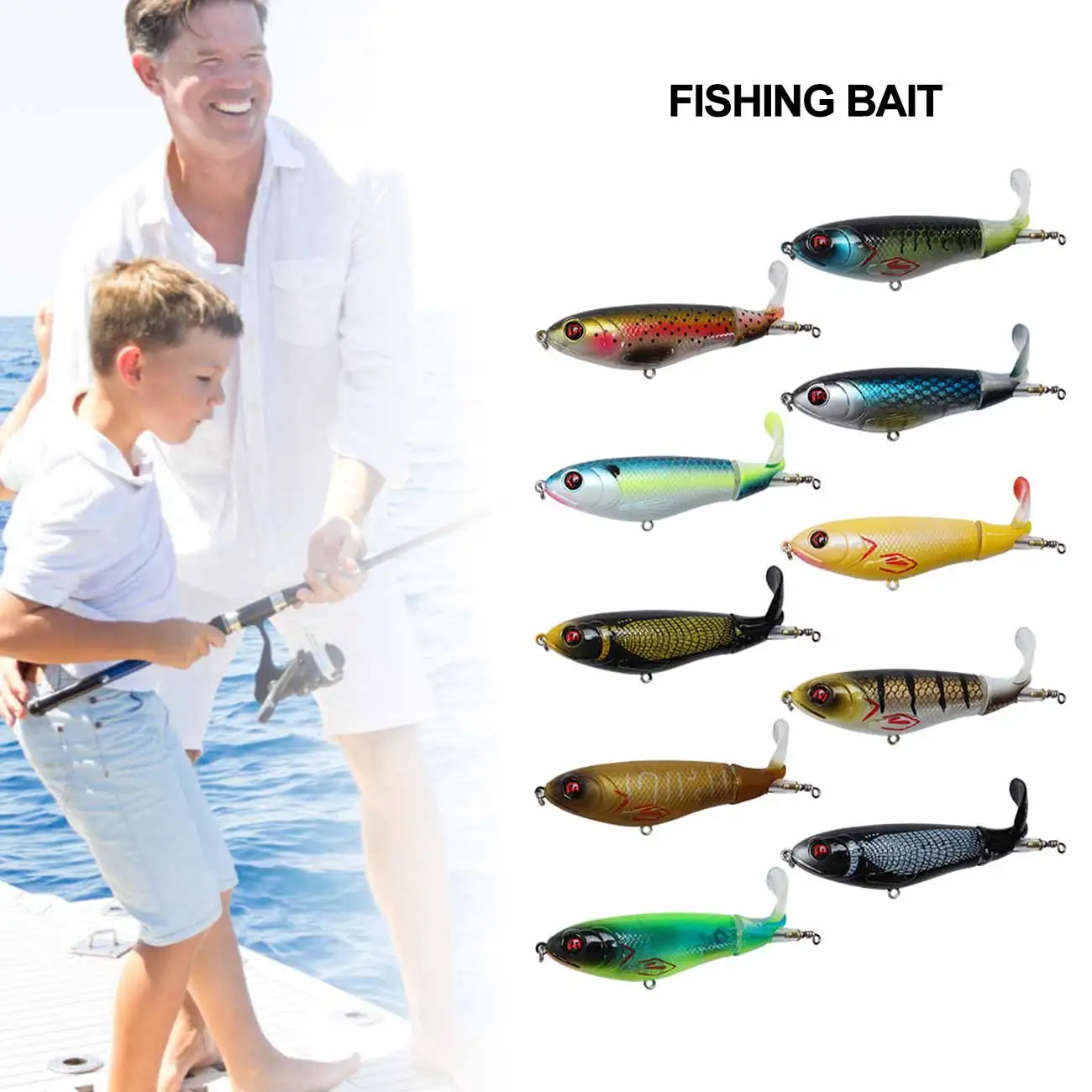 

1Pcs Artificial Bionic Fishing Lure Pencil Plastic Hard Bait Swimbait Rotatable Hard Tail Propeller Winter Fishing Tackle