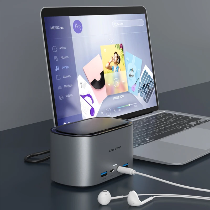 Док-станция CABLETIME USB C-концентратор 4K 60 Гц PD100W M.2 SSD адаптер RJ45 1000 Мбит/с USB3.0 рабочая