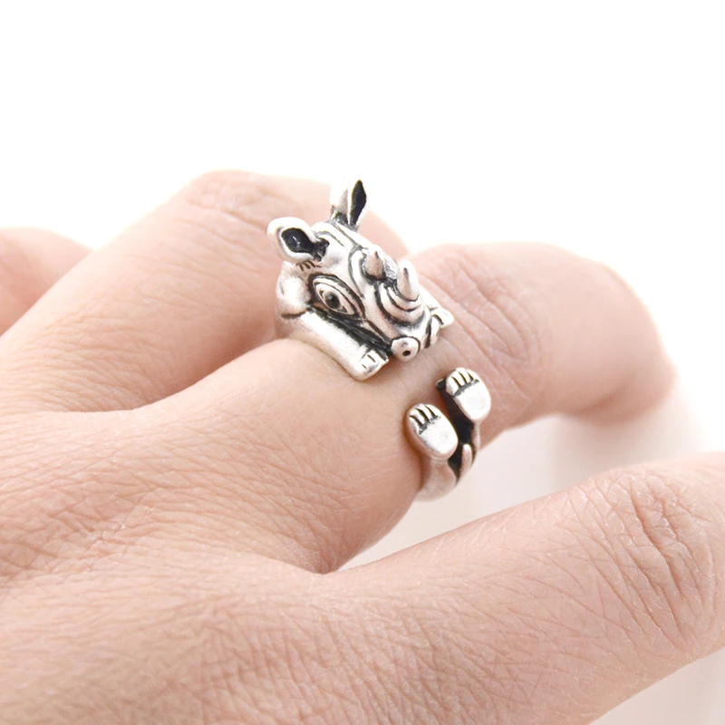 Винтаж Boho латунный сустав носорога Обёрточная Бумага кольцо с животным хиппи