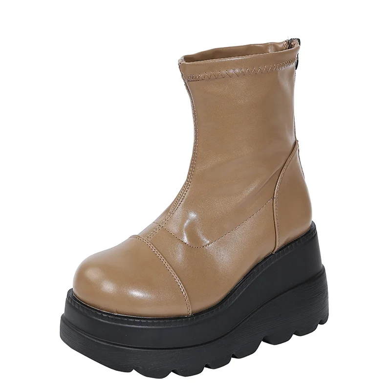 

Fashion Goth Shoes Woman New Womens Platform Wedges Boots Zipper Design Lace Up Ankle Boots Chunky Heel Casua Shoes Big Size43