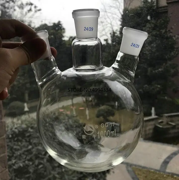 

1000ml Round Bottom 3-neck Glass Boiling flask with OBLIGUE NECKS, the bevel Flask with three mouths for Lab Glassware