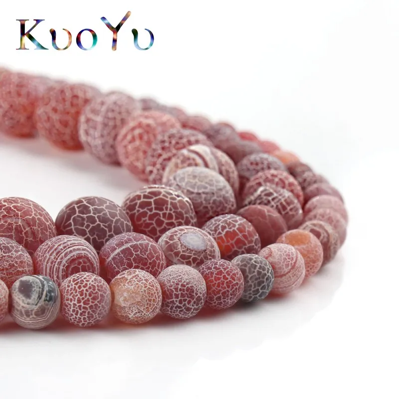 Natural Stone Matte Red Cracked Dream Fire Agates Dull Polish Spider web Onyx Beads For Jewelry Making DIY Bracelet 15&quot 6/8/10mm |