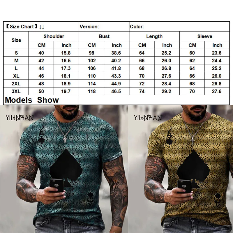 

YILINHAN Men's T-shirt New Short Sleeve Summer 2021 Mens Clothing Casual Ac Spades Card Letters Print Loose Tops T-shirt for Men