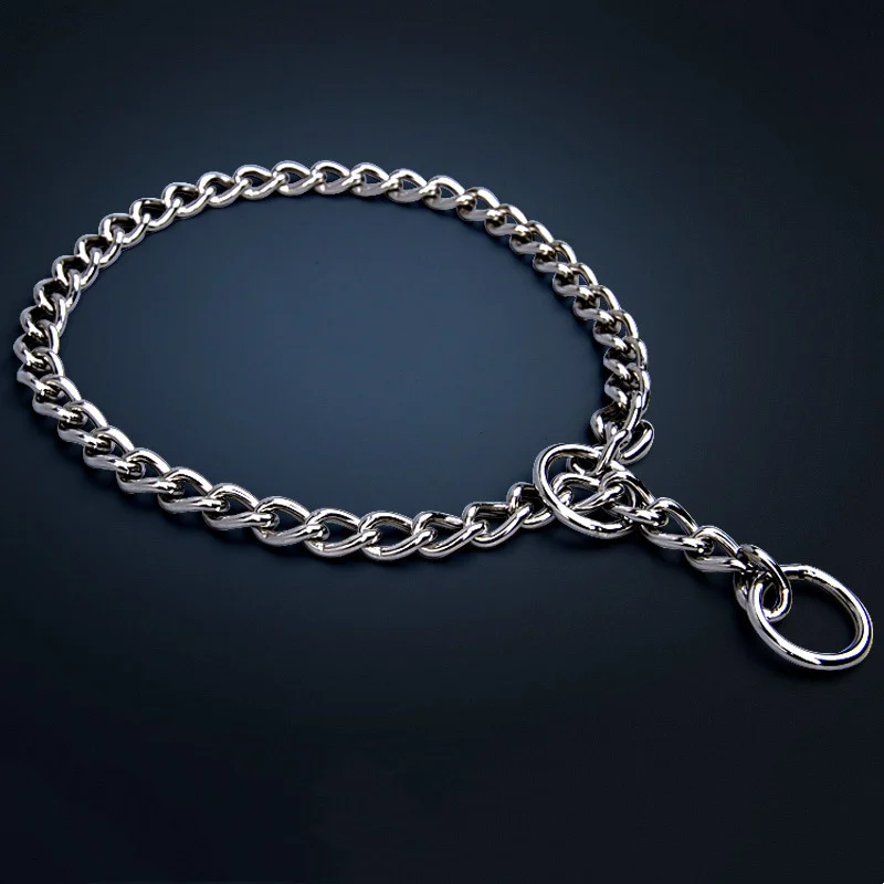 

Chrome Stainless Iron Dog Collar Traction Rope Lead Leash Adjustable No Choke Collars for Medium Dogs Pet Supplies Accessories