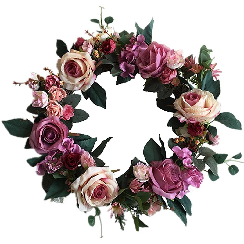 

Rose Wreath, Artificial Flower Front Door Wreaths for Spring Summer Hanging for Office Garden Home Wedding Arch Decor