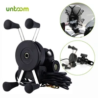 untoom motorcycle phone holder with usb charger 360 degree rotation cell phone mount for motorbike moto rear view mirror bracket