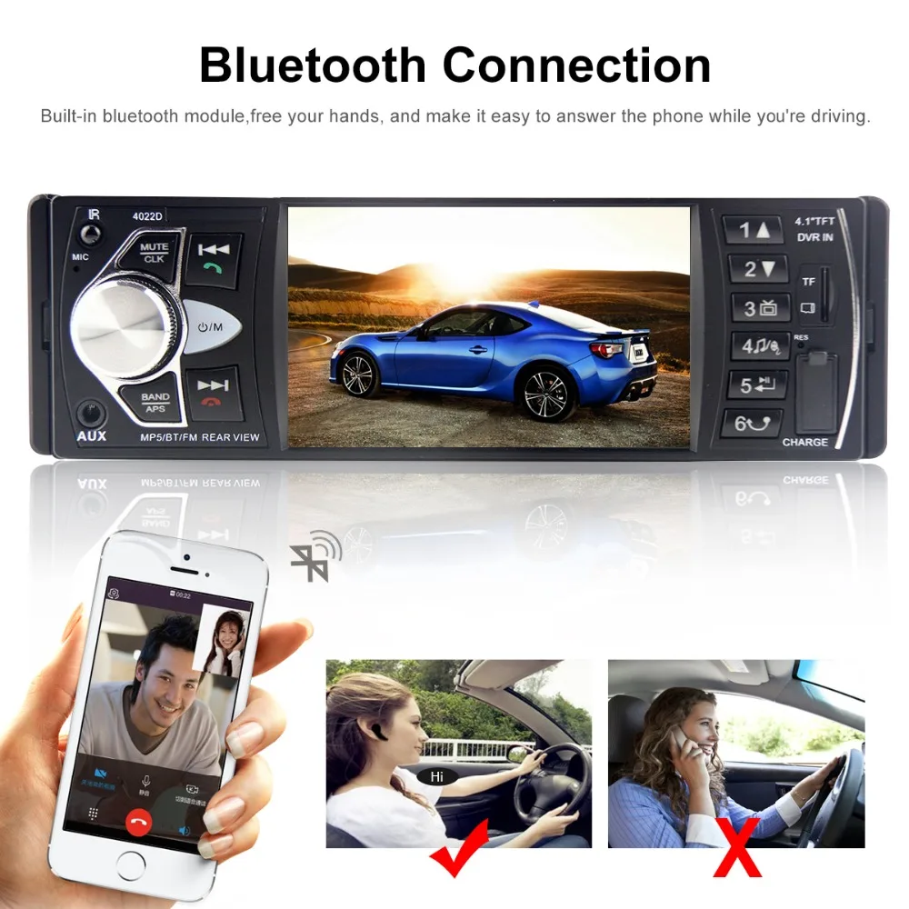 Автомагнитола 4 1 дюйма Din FM Bluetooth 2 0 Поддержка камеры заднего вида USB управление