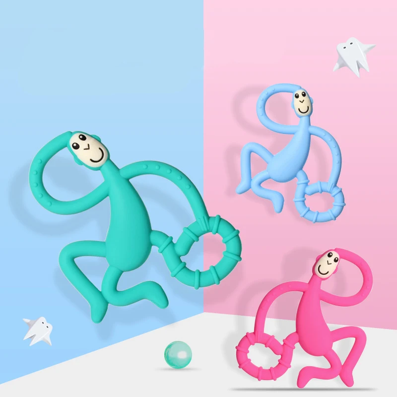 

High Quality Silicone Cartoon Monkey Toddler Molar Teether Pain Tool Kids Teething Baby Gift Natural Stop Sucking Thumb Toy