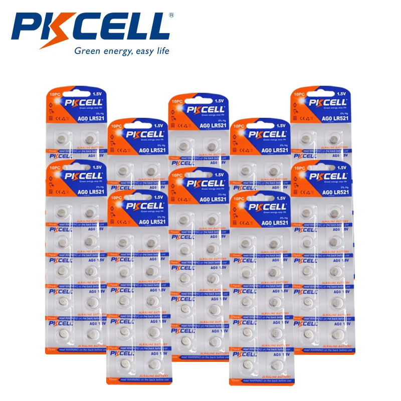 

100PCS 10 Card PKCELL AG0 Watch Battery Coin Cell 1.5V 379 SR521SW D379 SR63 V379 AG0 Alkaline Battery