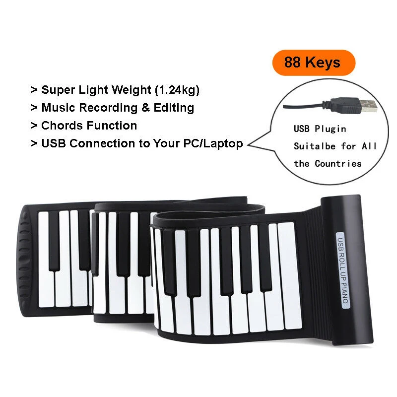 Свернутая пианино 88 клавиш караоке силиконовая Гибкая электронная клавиатура