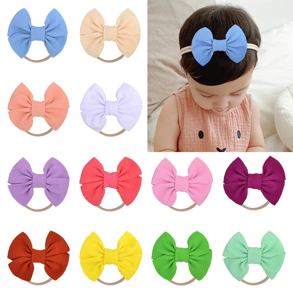 

4.7 Inches Solid Color Bowknot Baby Girls Headband Children Elastic Nylon Hairband Handmade Bows Headwear Kids Hair Accessories