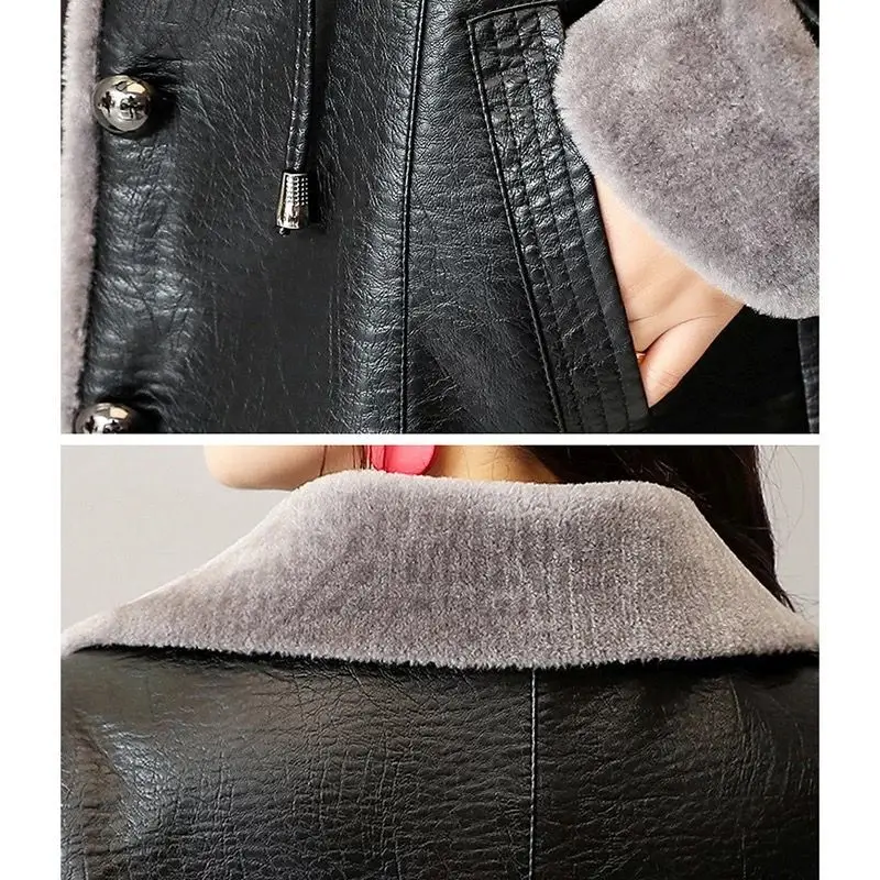 Осень-зима Куртки из натуральной кожи для женщин размера плюс женская Длина