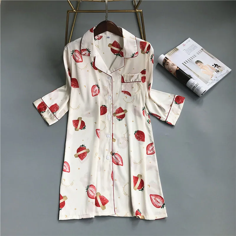 

Summer short sleeve housecoats women's loose thin sexy shirt nightgown mid-length sweet cute cardigan nightgown women night wear