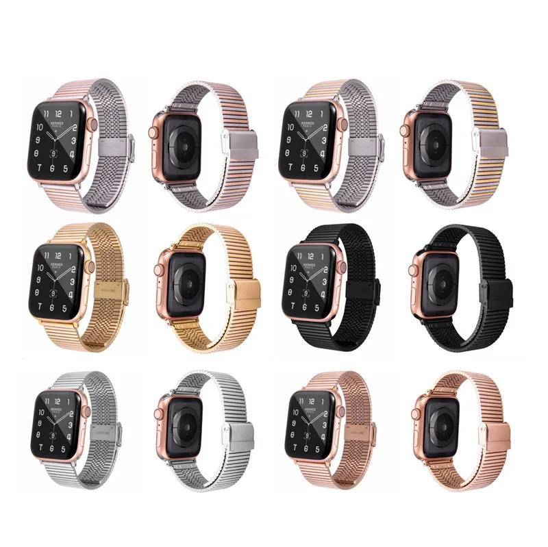 

Новый браслет из нержавеющей стали ремешок для наручных часов Apple watch, ремешок металлический браслет, SE, 6, 5, 4, 3, 2, большие размеры 40-44 мм, 38 мм, ...