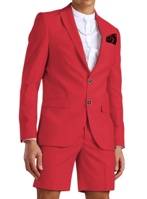 

Hot Selling Men's Suit Summer Beach Wedding Groom Customized Slim Fit Dress Fashion Notch Lapel Blazer Short Pants terno masculi