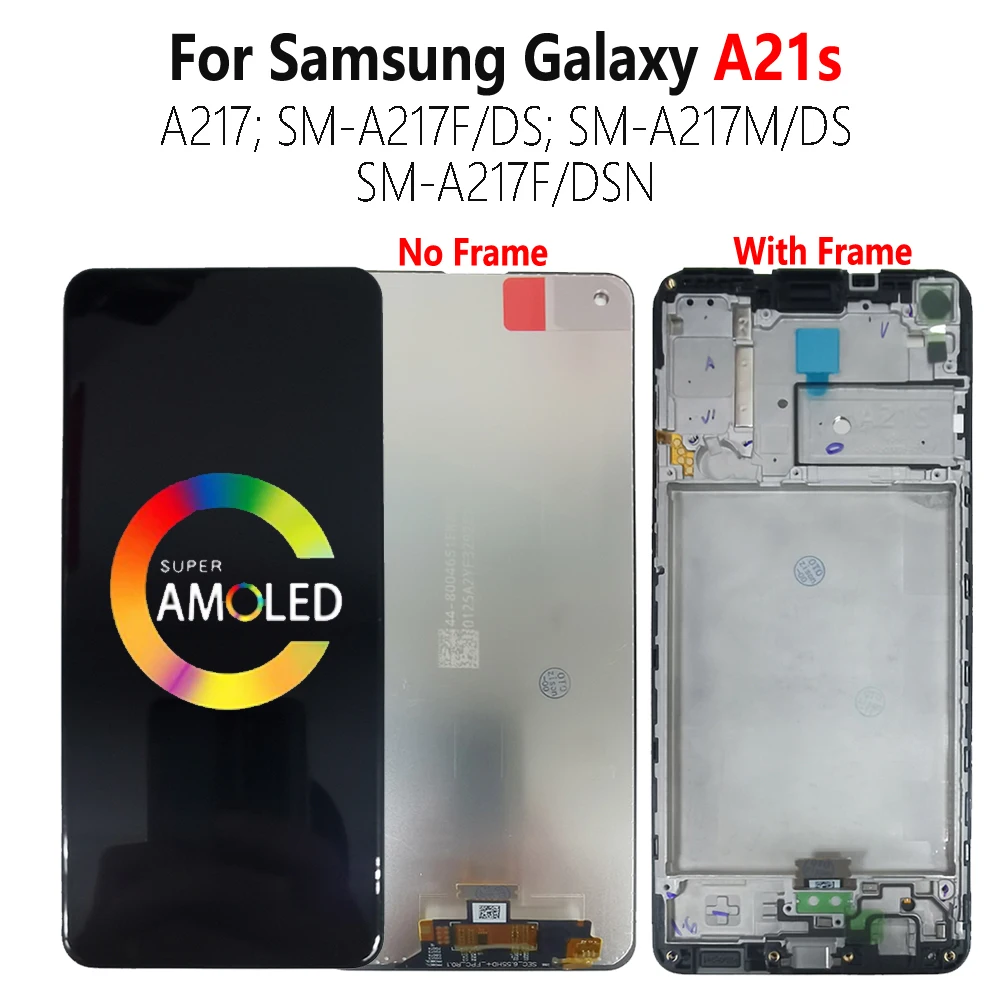 Najtaniej Super AMOLED A21s LCD Do Samsung Galaxy A21s SM-A217F/DS SM-A217M/DS SM-A217F/DSN Ekran Dotykowy Moduł Digitizer A217 LCD Z Ramką