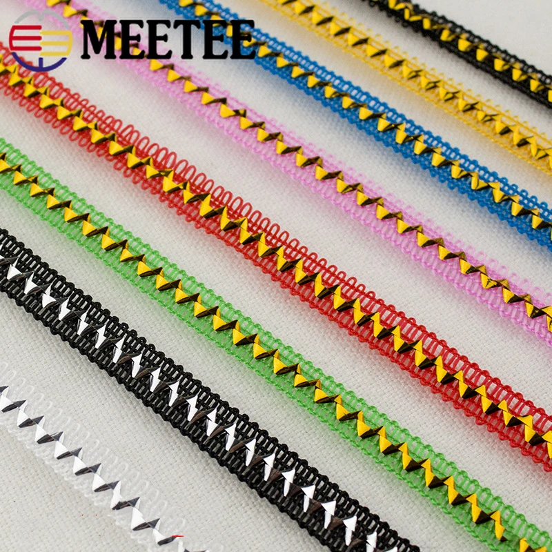 

1roll(120m) Meetee 1cm Polyester Gold Silver Triangle Lace Ribbons Wave Edge For Stage Performance Clothing Accessories Decor