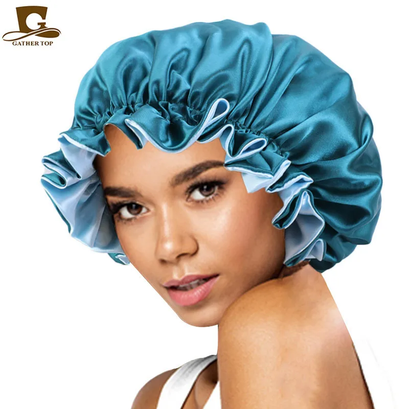 

The new double color butyl lace nightcap oversized round cap cap chemotherapy SATIN BONNET