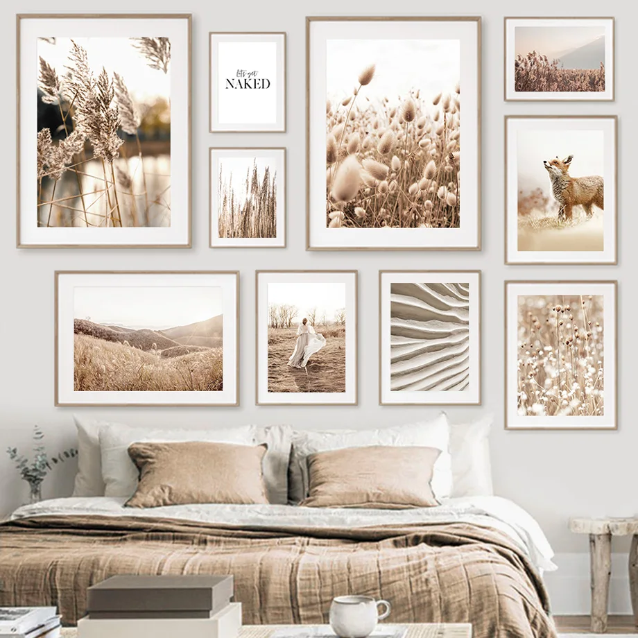 Картина на холсте бежевая пляжная трава Милая тростница песок лиса фотообои для