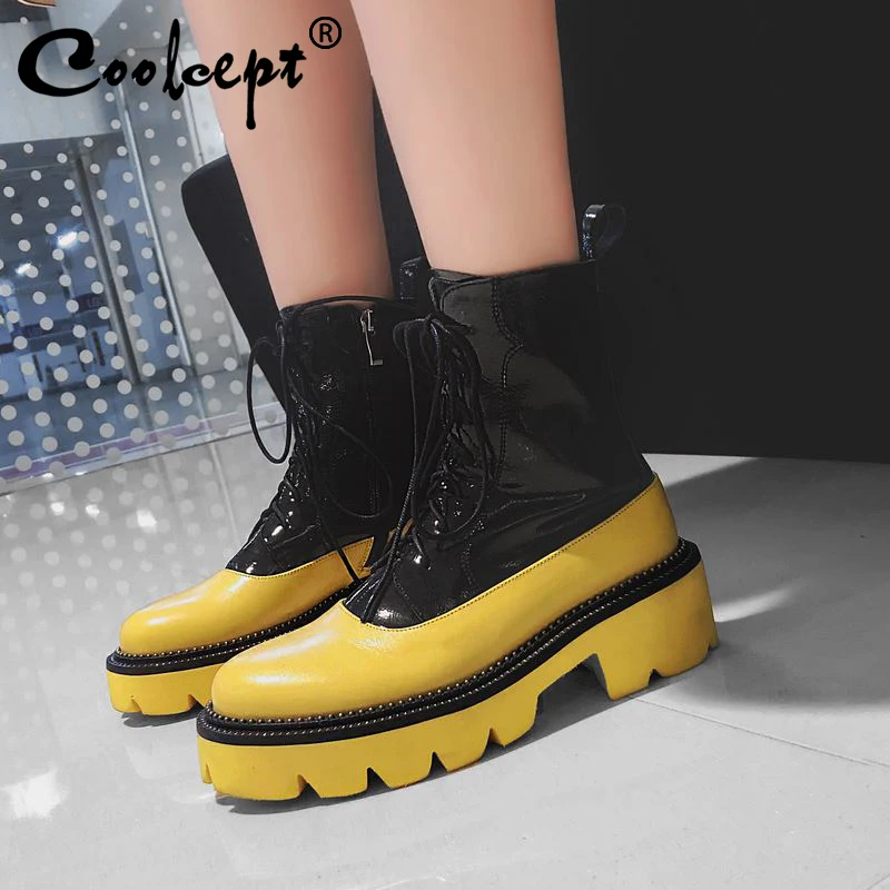 Женские ботильоны из натуральной кожи со шнуровкой и толстой подошвой размеры