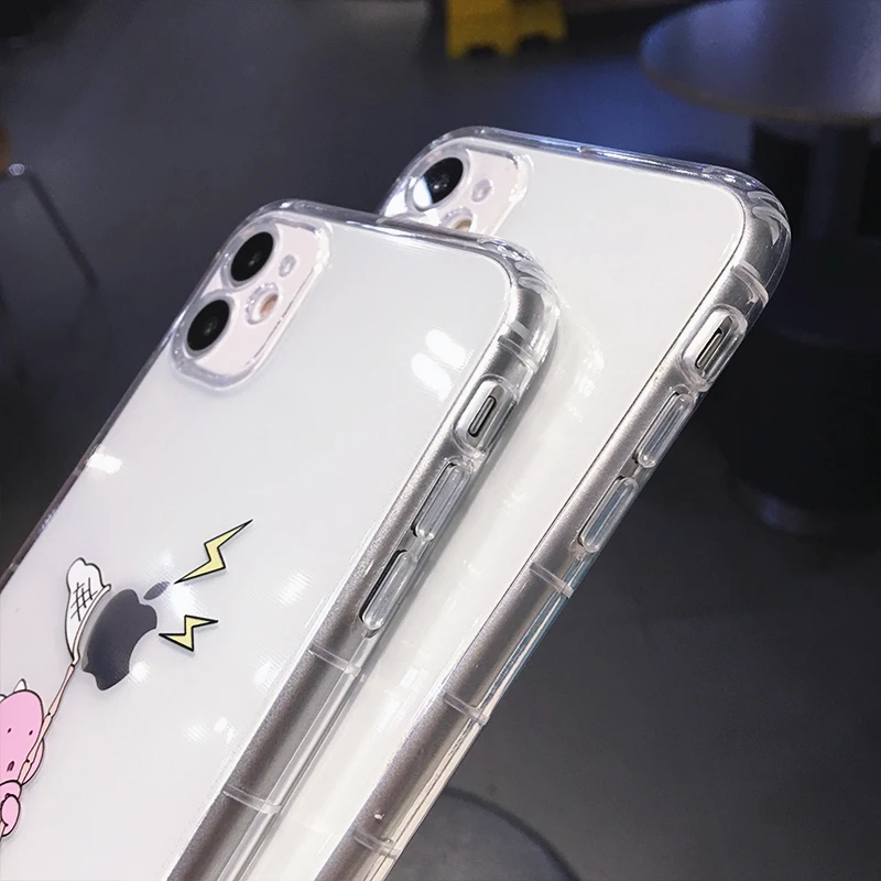

Funny Cute Cartoon Dinosaur Couple Phone Case For iPhone 11 Pro Max XS XR X 12 Mini 7 8 Plus Couple Transparent Soft Back Cover