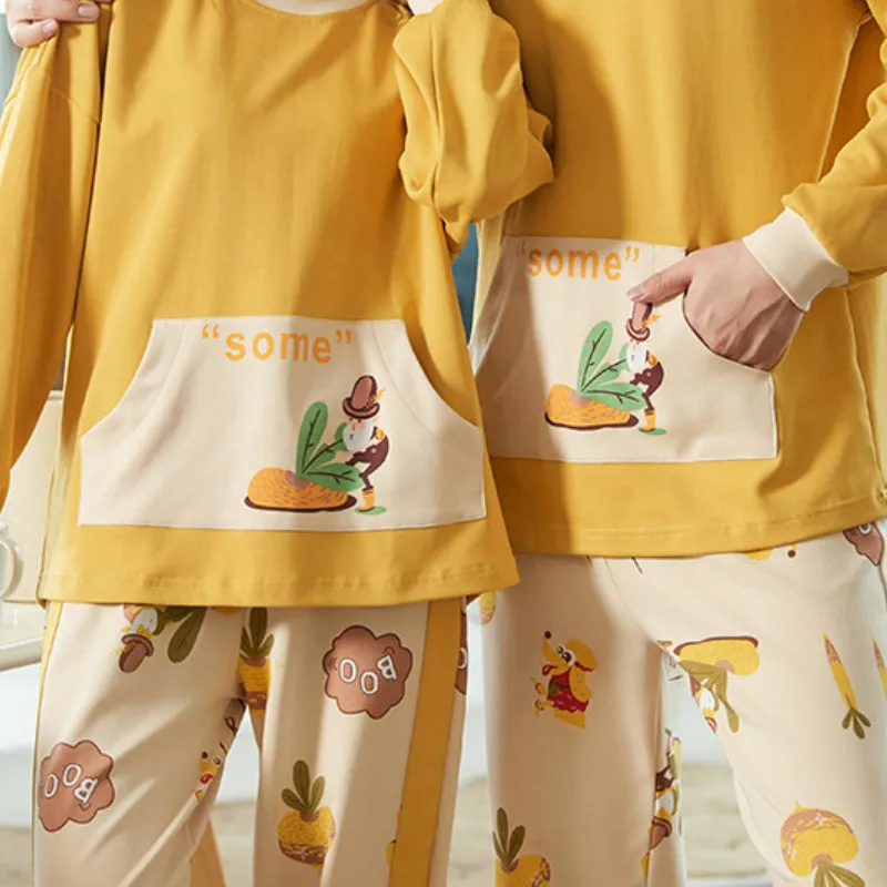 

Women Pajama Sets Couples Plus Size 3XL Loose Sweet Cute Front Pocket Home Wear Female Soft Simple Fashion Korean Style Ins Chic