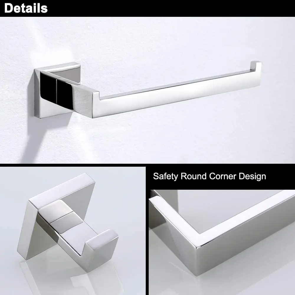 

Stainless Steel Adhesive Bathroom Accessories Set Chrome Silver Towel Bar Towel Hook Wall Towel Ring Toilet Paper Holder