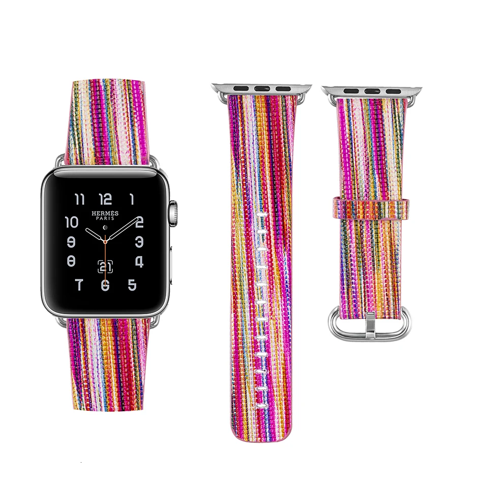 FOHUAS, Национальный стиль, окрашенный кожаный ремешок для часов Apple Watch, цветной узор, наручные часы, браслет для iwatch 42, 38 мм