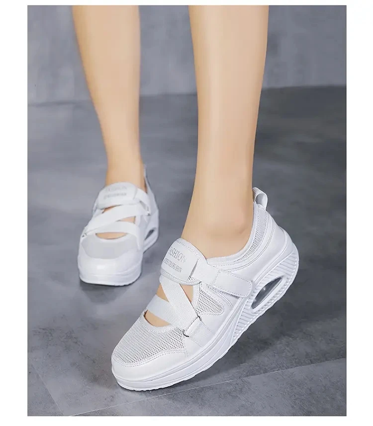 

Women' Summer Casual Shoes Thick Bottom Large Size Mesh Hollow Air Cushion Sports Casual Shoes Splicing Soft Bottom Rocker Shoes