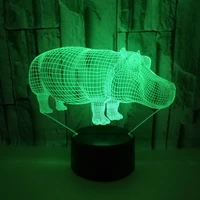 3d led night light dynamic rhinoceros hippo with 7 colors light for home decoration lamp amazing visualization optical