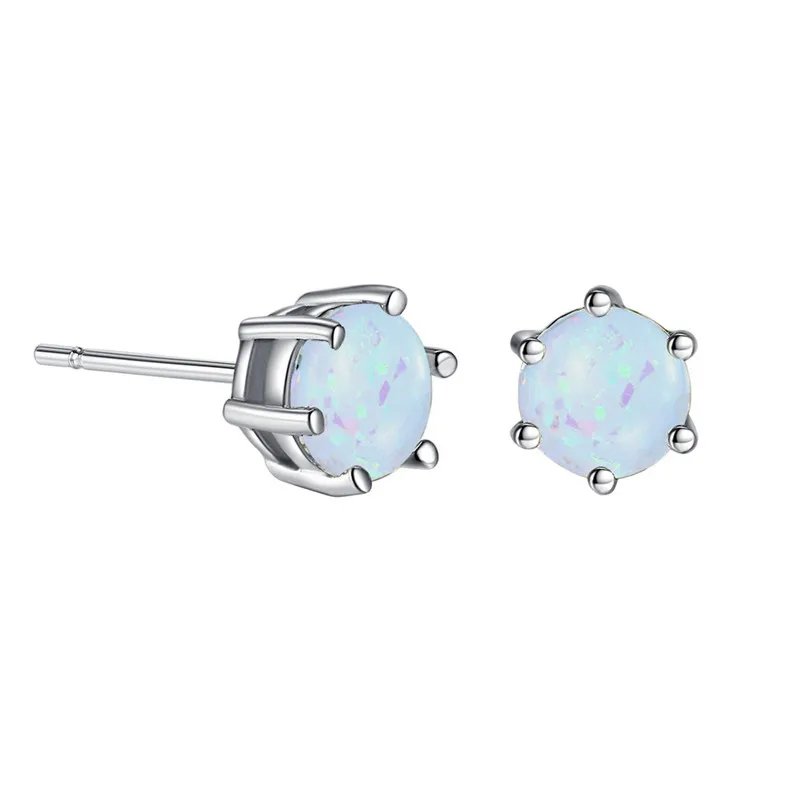 Серьги-гвоздики женские круглые с опалом белые кулон ожерелье элегантные |