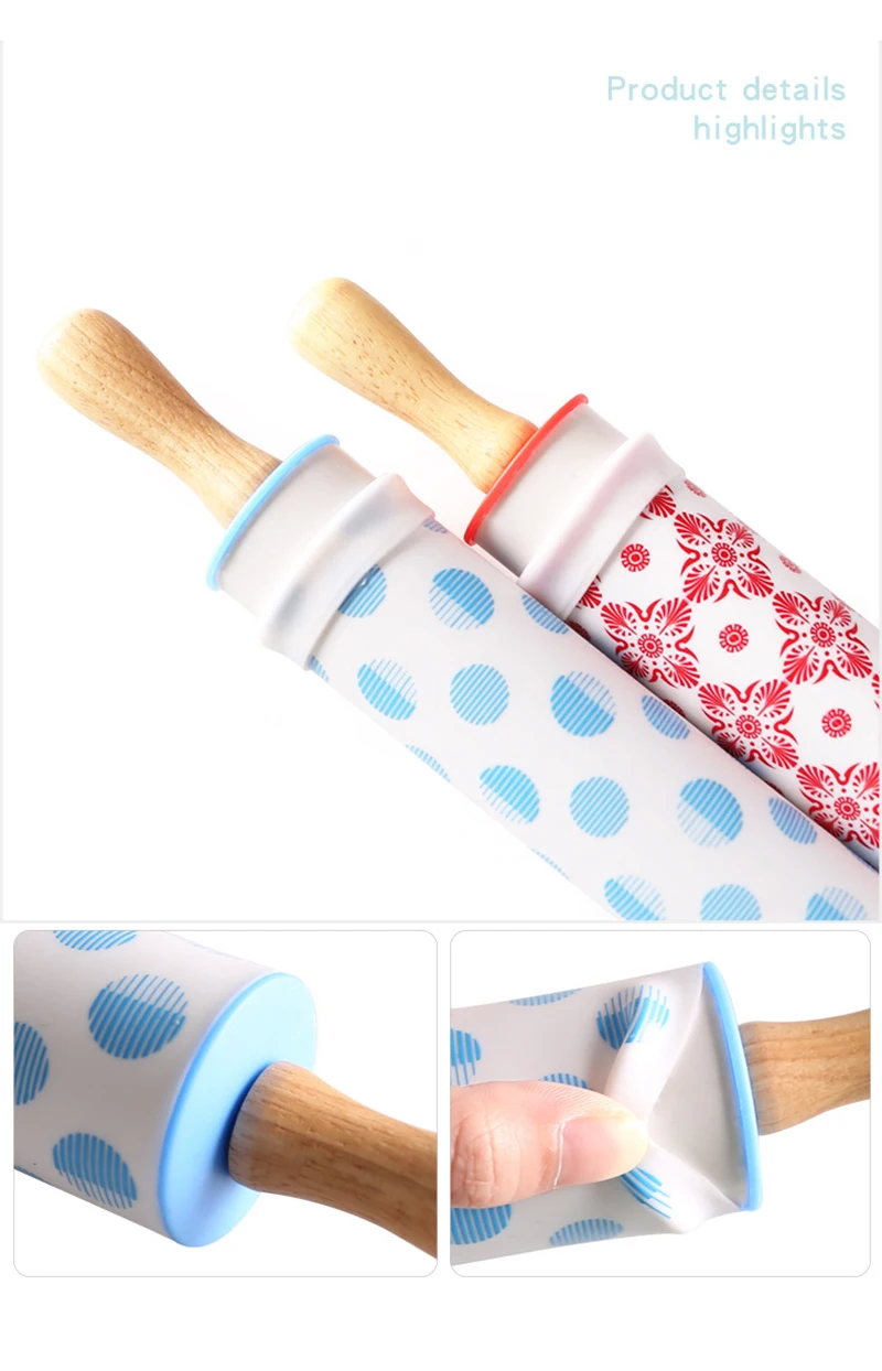 Антипригарная силиконовая Скалка с деревянной ручкой для украшения тортов