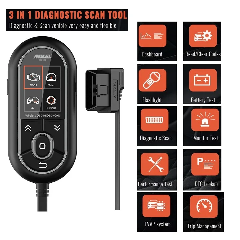 ANCEL BD310 3 в 1 диагностический сканер OBD2 считыватель кодов автомобильной поездки компьютера автомобиля монитор здоровья и монитор производительности в реальном времени
