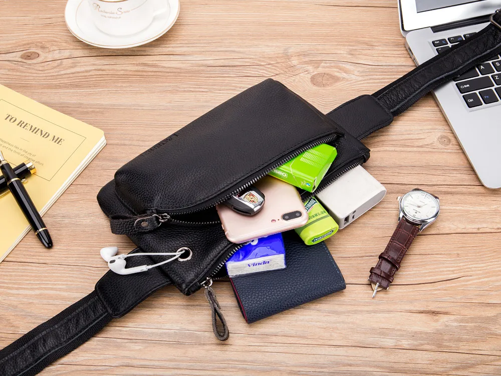 Genuine Leather Bags Belt Messenger Bag Men Small Waist Hip Bag for Man Waist Packs Pouch Men's Crossbody Bags 91126