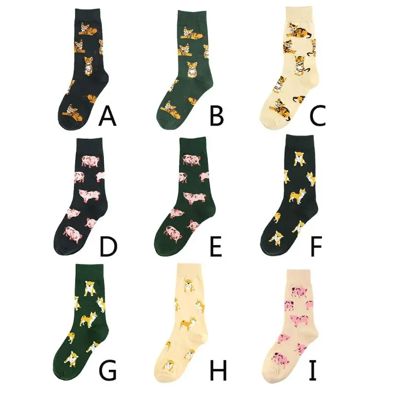 Женские забавные носки с изображением животных Шиба ину собаки кошки свиньи