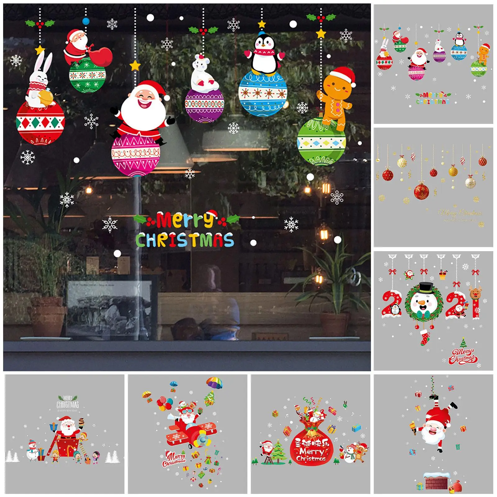 

Cute Christmas Santa Snowman Gift Window Showcase Sticker Decal Xmas Party Decor