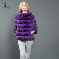 fursarcar 2021 new chinchilla fur natural real rex rabbit fur coat winter women warm purple genuine jacket with collar