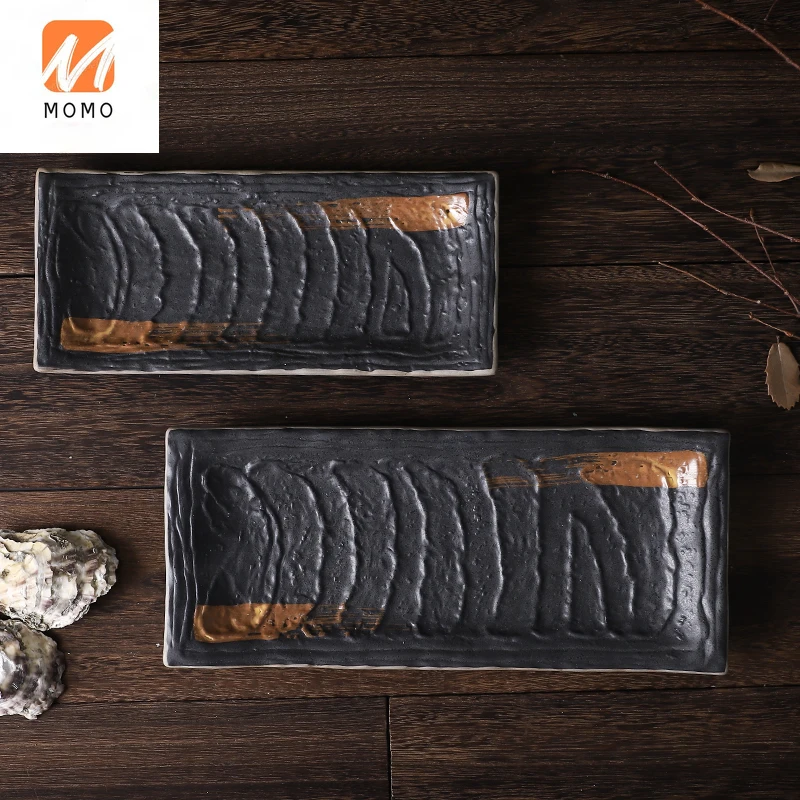 

Creative Special Japanese Style Ceramic Restaurant Hotel Tableware Rectangular Iron Plate Sushi Plate Sashimi Plate Dessert