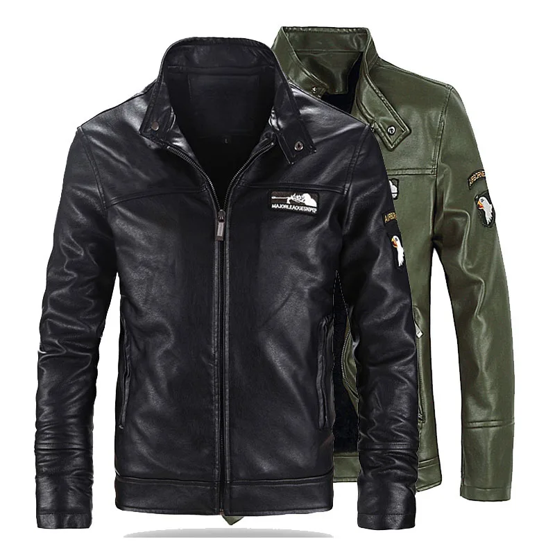 

New Men's Leather Jacket Coat 5XL 6XL Male Stand Collar Pilot PU Leather Jackets Men Biker Jacket Coat AF51