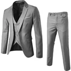 Костюм мужской из 3 предметов, деловой блейзер + жилет + брюки, модный однотонный приталенный Свадебный комплект, Винтажный Классический Блейзер, мужской костюм, осень