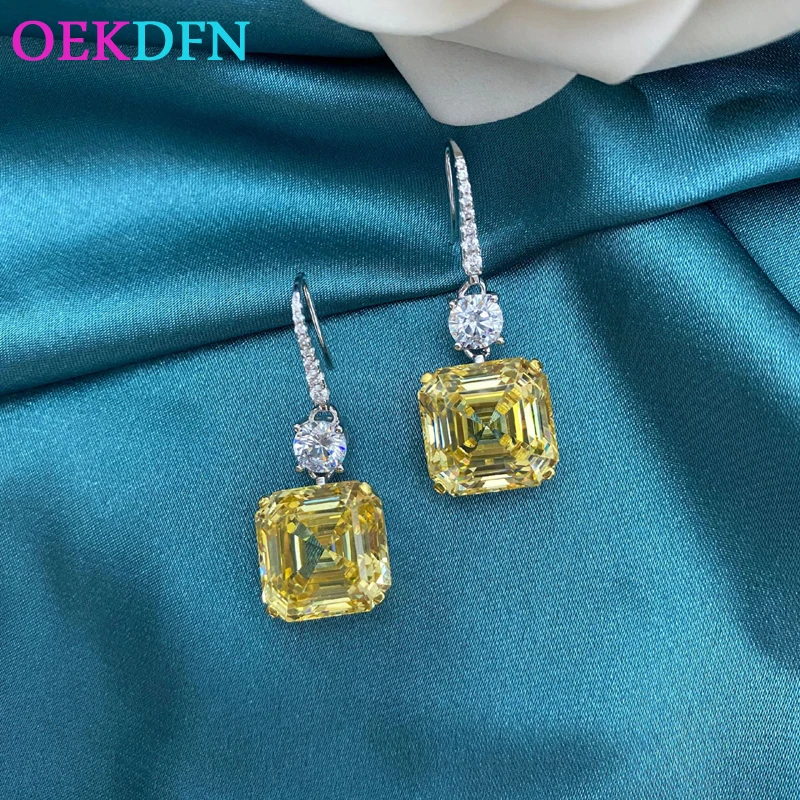 

OEKDFN Pure 925 Висячие серьги из серебра 925 пробы для женщин, 14*14 мм цитрин 5A + Zircone драгоценный камень для вечерние ринки, свадьбы, ювелирные издели...