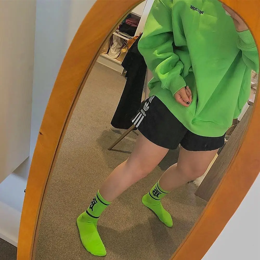 Корейский неоновый зеленый/Fuschia негабаритный фланелевый свитер унисекс с