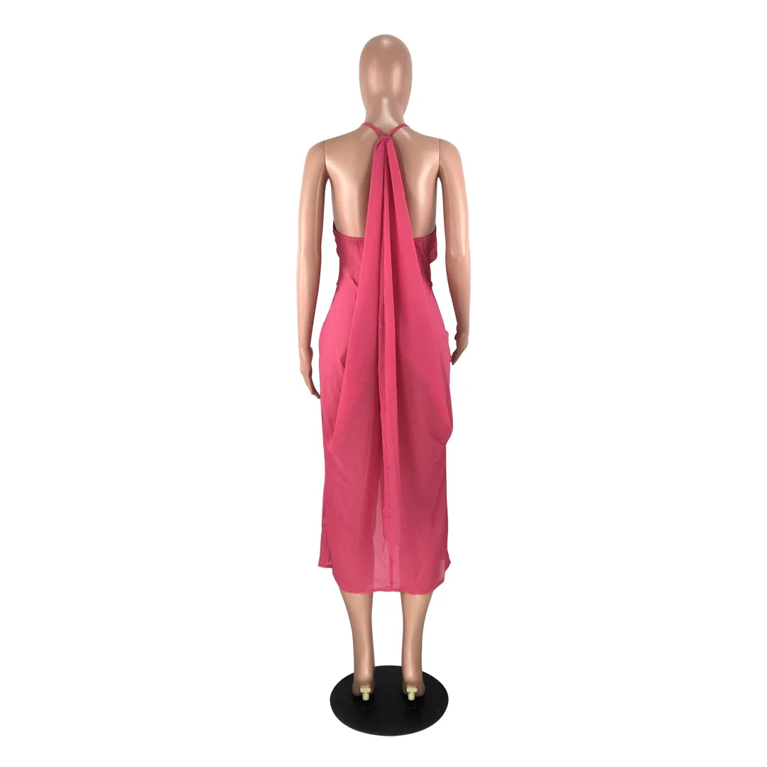 

2020 Summer New Dress European and American Women's Clothes Chiffon Strap Sleeveless Backless Lace Sexy Dress