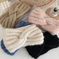 womens knitted headband turban solid color simple all match headwrap hair accessories soft crochet wool cross wide hairband