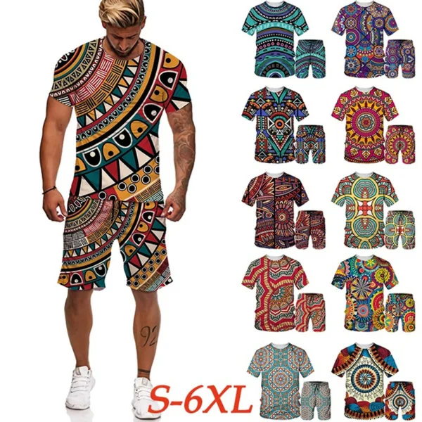 

New Fashion Men Women Colorful Ethnic Style Print T-shirt Short Pants Suit African Dashiki 3D Print Tracksuit
