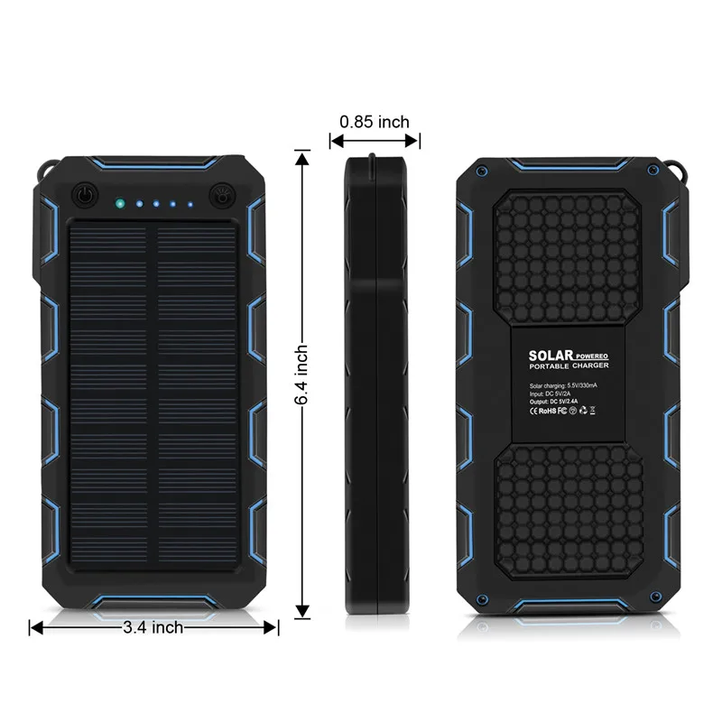 80000mAh Солнечный внешний аккумулятор портативный наружный водонепроницаемый 2 USB
