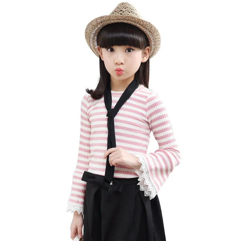 Корейский кружевной топ с расклешенными рукавами для девочек 8 12 лет|Свитера| |